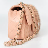 CHANEL Handbag 21P Rose Clair Pink/ Beige Lambskin Quilted Mini Rectangular Flap Light Gold Hardware -Knockoff
