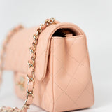 CHANEL Handbag 21P Rose Clair Pink/ Beige Lambskin Quilted Mini Rectangular Flap Light Gold Hardware -Knockoff
