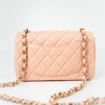 CHANEL Handbag 21P Rose Clair Pink/ Beige Lambskin Quilted Mini Rectangular Flap Light Gold Hardware -Knockoff
