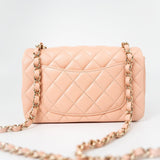 CHANEL Handbag 21P Rose Clair Pink/ Beige Lambskin Quilted Mini Rectangular Flap Light Gold Hardware -Knockoff
