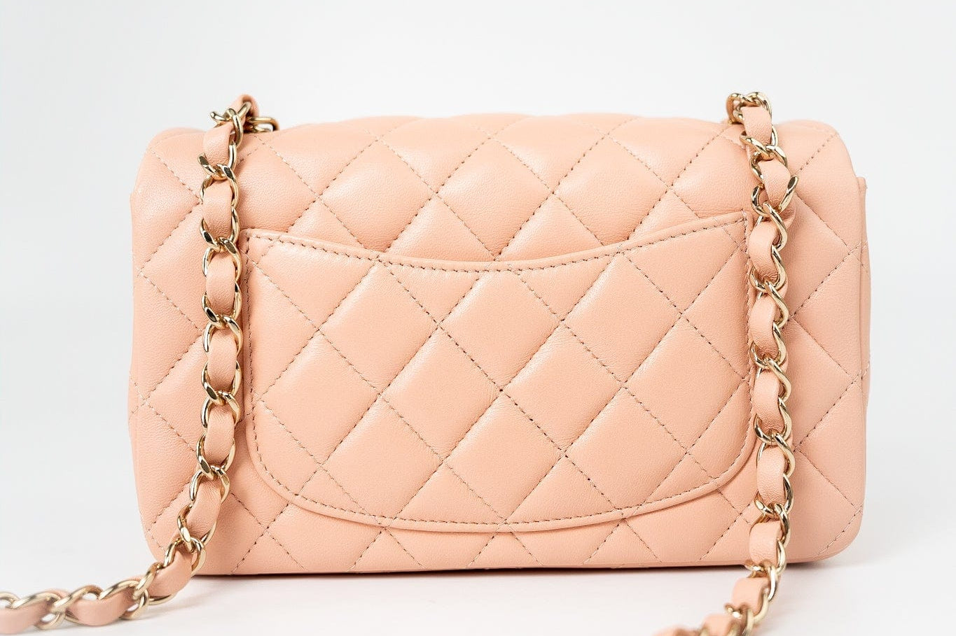 CHANEL Handbag 21P Rose Clair Pink/ Beige Lambskin Quilted Mini Rectangular Flap Light Gold Hardware -Knockoff
