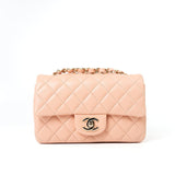 CHANEL Handbag 21P Rose Clair Pink/ Beige Lambskin Quilted Mini Rectangular Flap Light Gold Hardware -Knockoff
