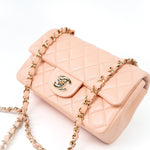 CHANEL Handbag 21P Rose Clair Pink/ Beige Lambskin Quilted Mini Rectangular Flap Light Gold Hardware -Knockoff
