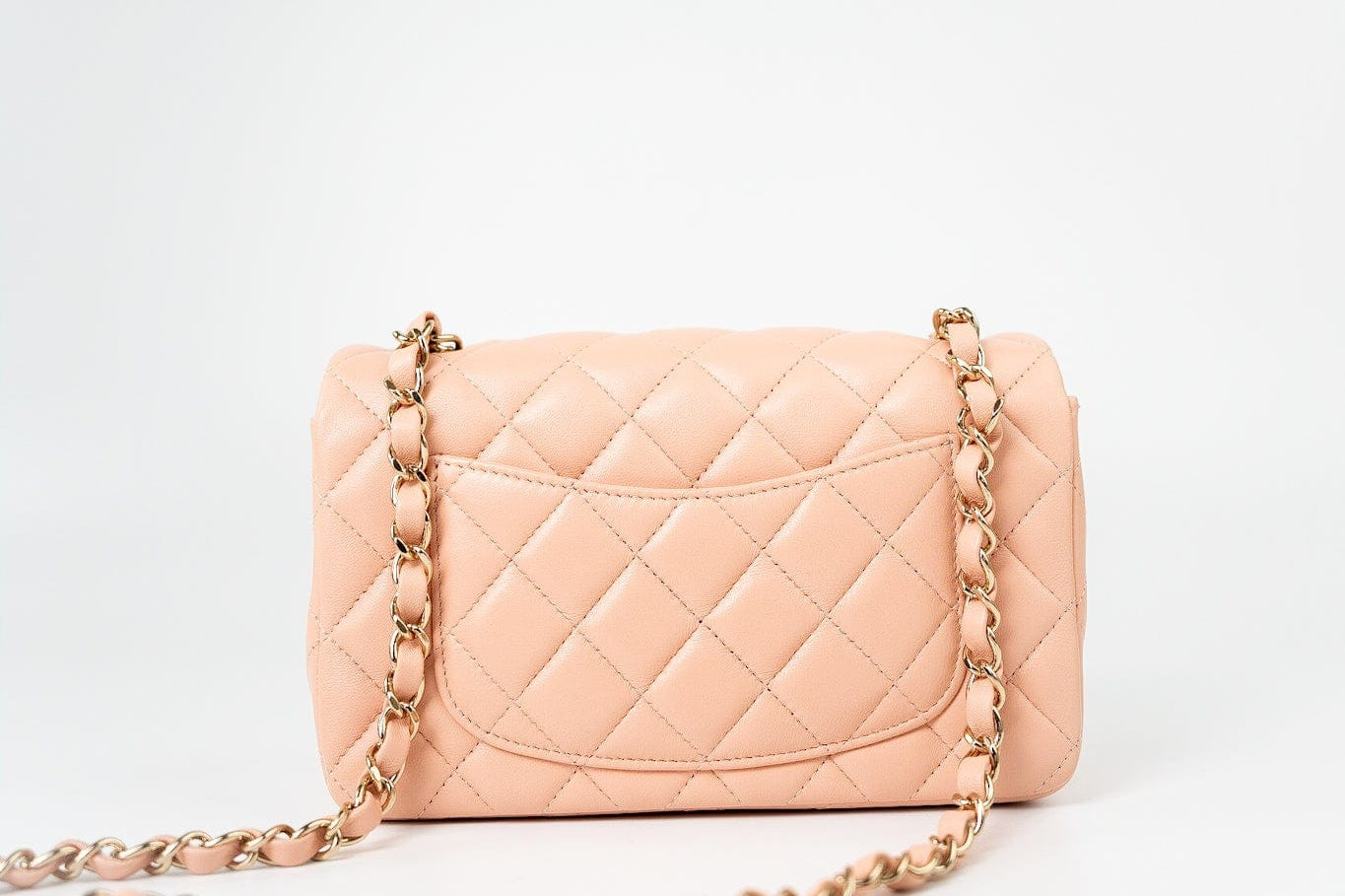 CHANEL Handbag 21P Rose Clair Pink/ Beige Lambskin Quilted Mini Rectangular Flap Light Gold Hardware -Knockoff
