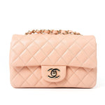 CHANEL Handbag 21P Rose Clair Pink/ Beige Lambskin Quilted Mini Rectangular Flap Light Gold Hardware -Knockoff
