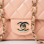 CHANEL Handbag 21P Rose Clair Pink/ Beige Lambskin Quilted Mini Rectangular Flap Light Gold Hardware -Knockoff
