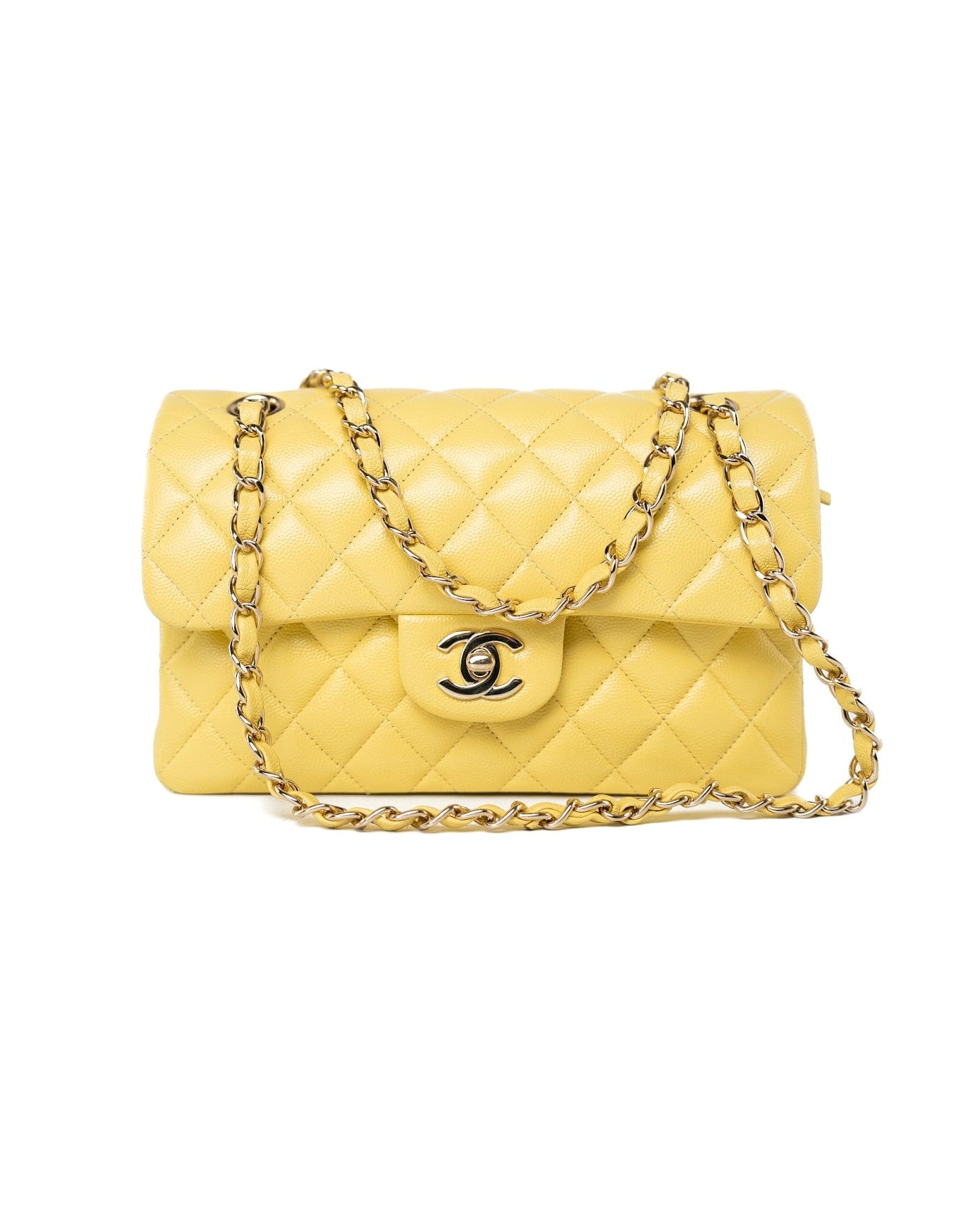 CHANEL Handbag 21P Yellow Caviar Quilted Classic Flap Small Light Gold Hardware -Knockoff
