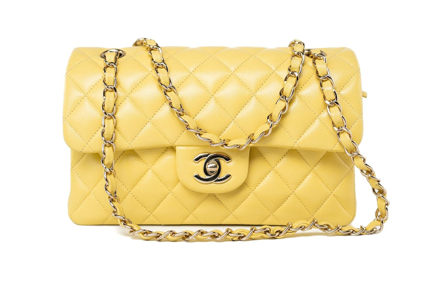 CHANEL Handbag 21P Yellow Caviar Quilted Classic Flap Small Light Gold Hardware -Knockoff
