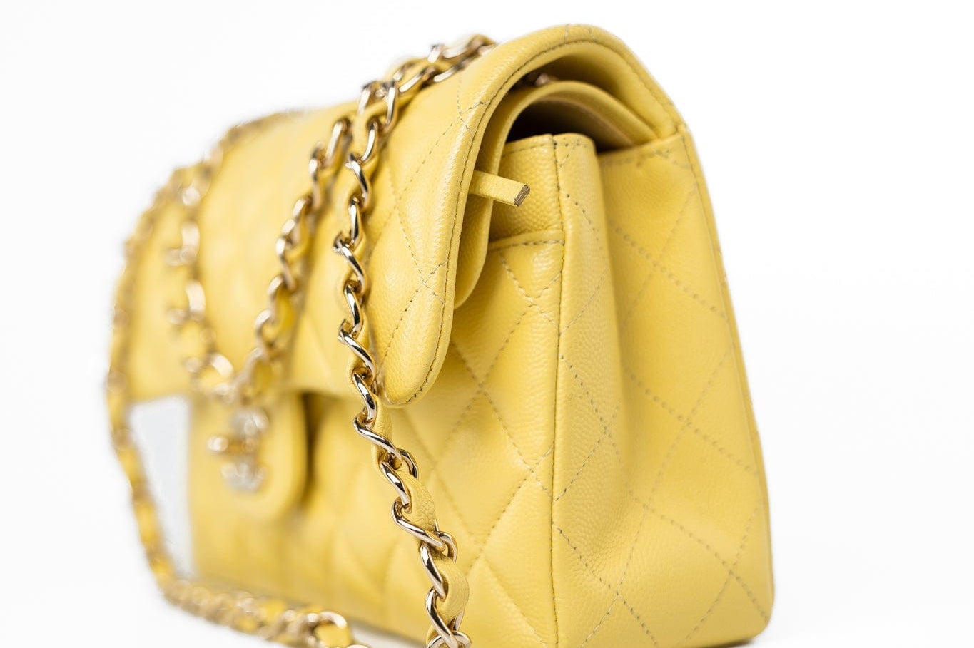 CHANEL Handbag 21P Yellow Caviar Quilted Classic Flap Small Light Gold Hardware -Knockoff
