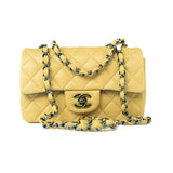 CHANEL Handbag 21P Yellow Lambskin Quilted Mini Rectangular Single Flap Blue Interior / Rainbow Hardware -Knockoff
