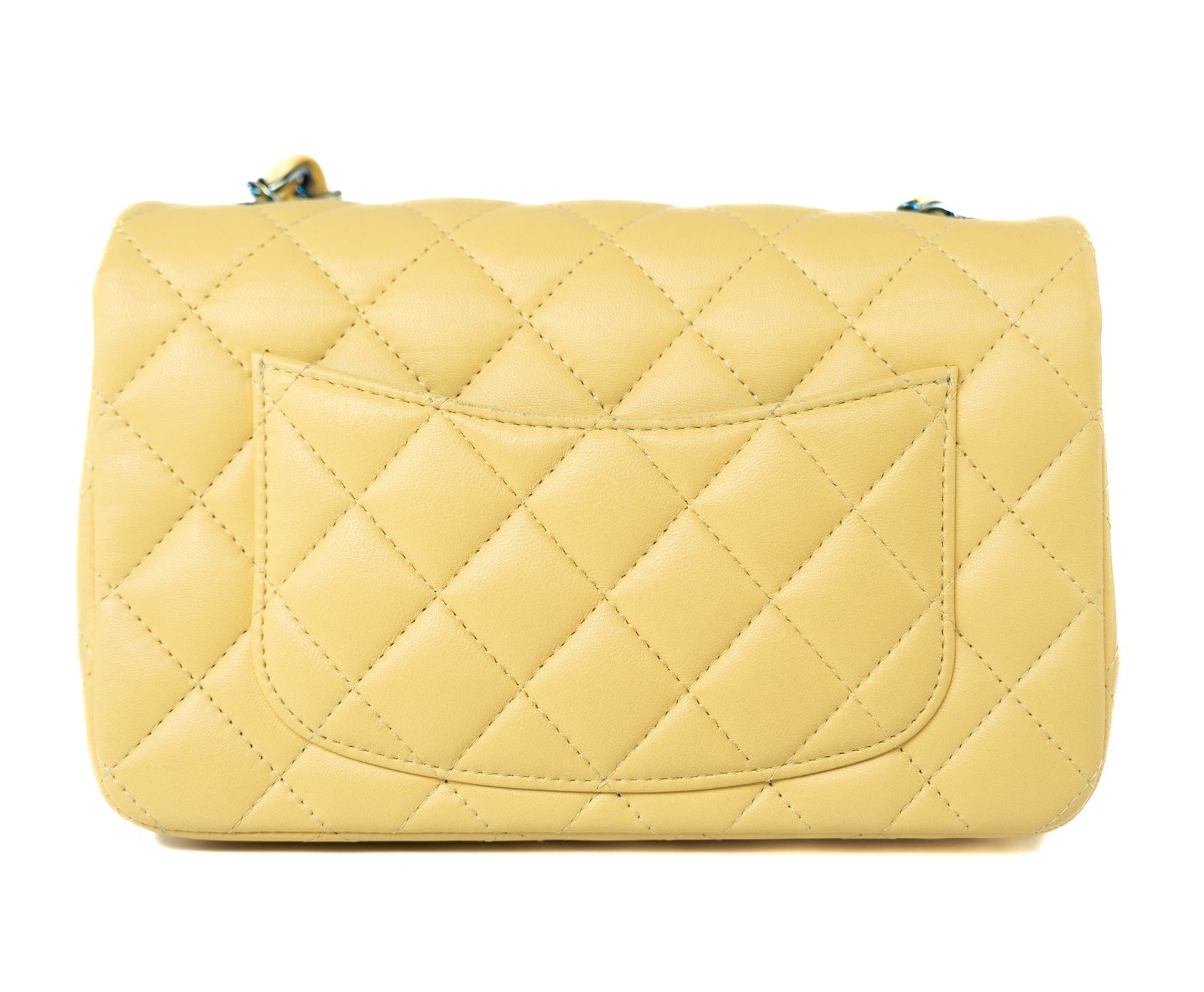 CHANEL Handbag 21P Yellow Lambskin Quilted Mini Rectangular Single Flap Blue Interior / Rainbow Hardware -Knockoff
