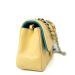 CHANEL Handbag 21P Yellow Lambskin Quilted Mini Rectangular Single Flap Blue Interior / Rainbow Hardware -Knockoff
