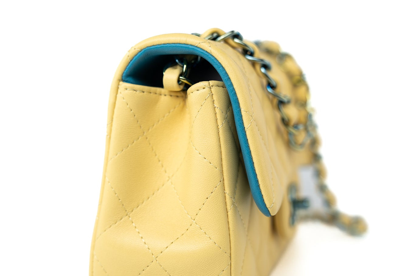 CHANEL Handbag 21P Yellow Lambskin Quilted Mini Rectangular Single Flap Blue Interior / Rainbow Hardware -Knockoff
