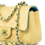 CHANEL Handbag 21P Yellow Lambskin Quilted Mini Rectangular Single Flap Blue Interior / Rainbow Hardware -Knockoff
