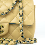 CHANEL Handbag 21P Yellow Lambskin Quilted Mini Rectangular Single Flap Blue Interior / Rainbow Hardware -Knockoff
