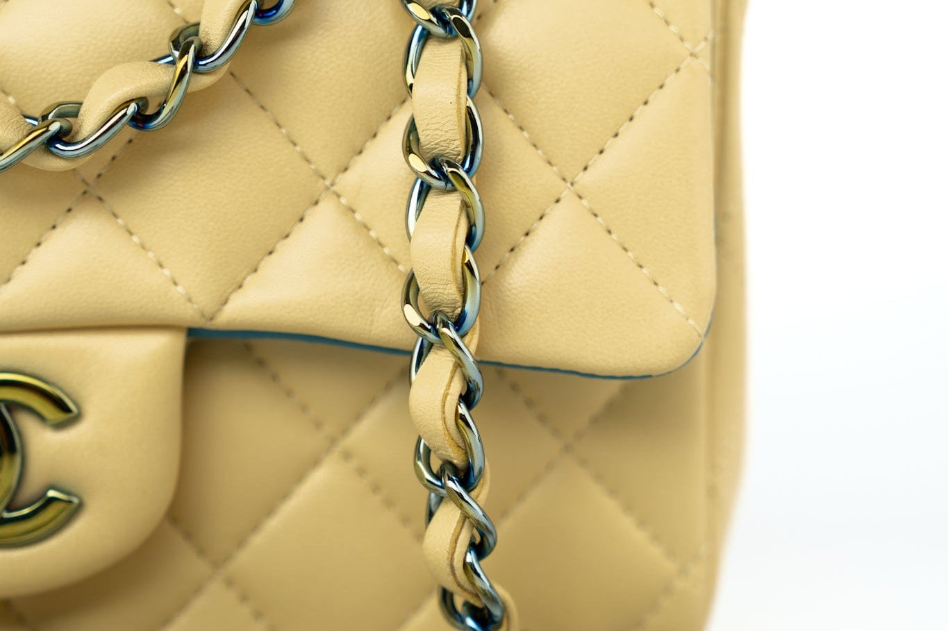 CHANEL Handbag 21P Yellow Lambskin Quilted Mini Rectangular Single Flap Blue Interior / Rainbow Hardware -Knockoff
