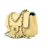 CHANEL Handbag 21P Yellow Lambskin Quilted Mini Rectangular Single Flap Blue Interior / Rainbow Hardware -Knockoff
