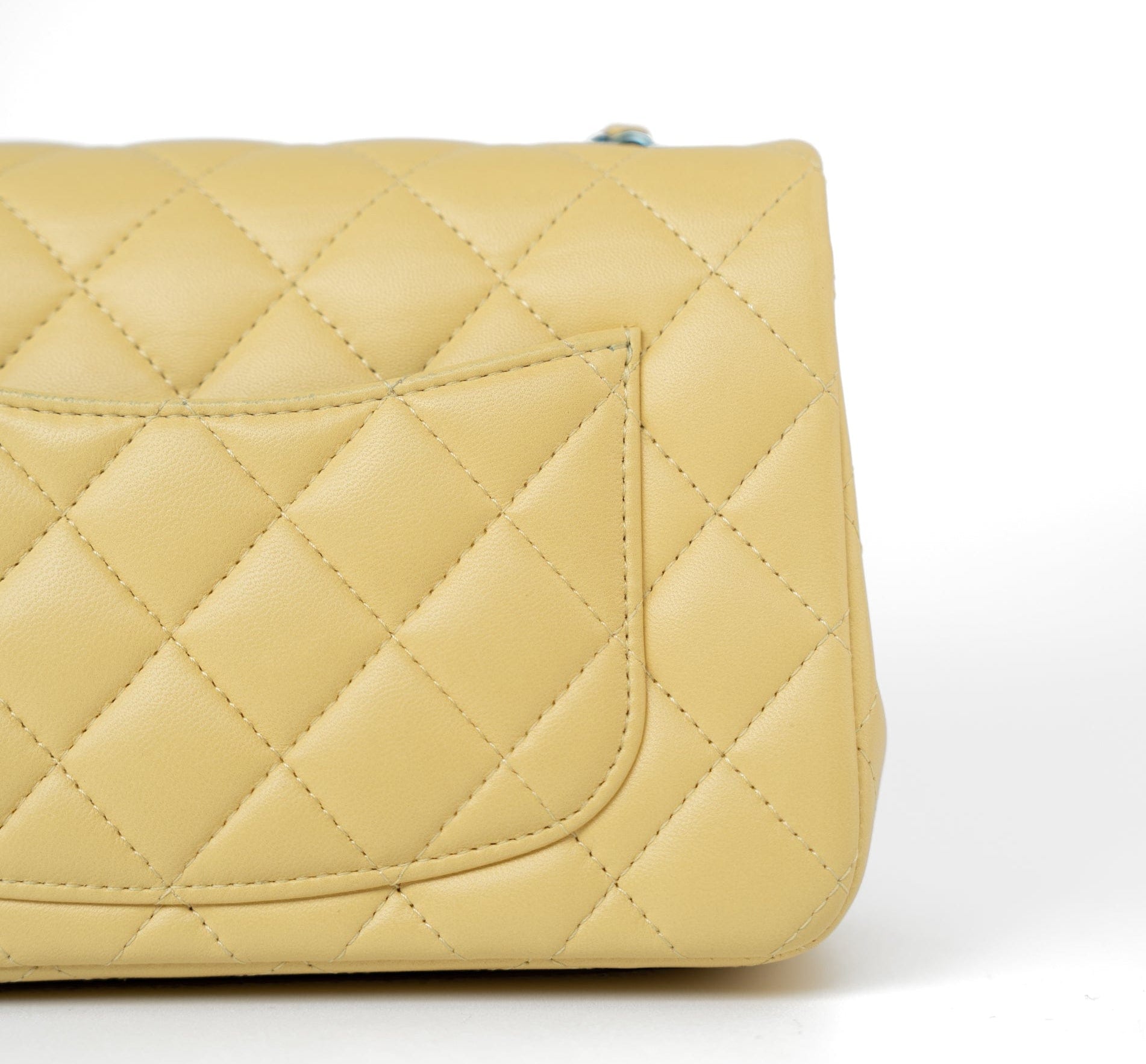 CHANEL Handbag 21P Yellow Lambskin Quilted Mini Rectangular Single Flap Blue Interior / Rainbow Hardware -Knockoff
