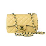 CHANEL Handbag 21P Yellow Lambskin Quilted Mini Rectangular Single Flap Blue Interior / Rainbow Hardware -Knockoff
