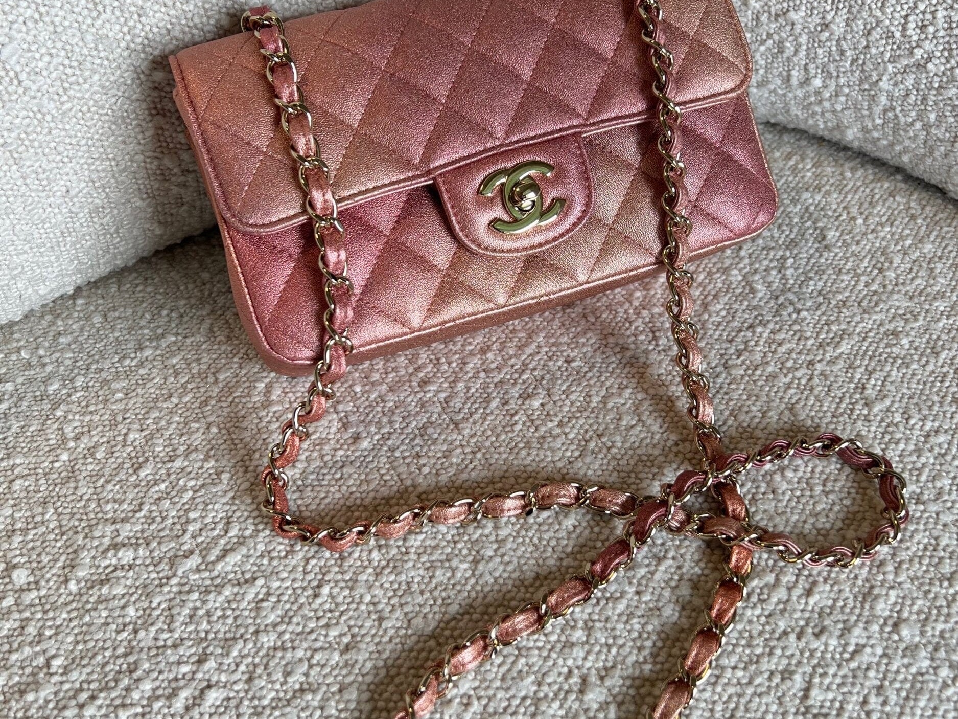 CHANEL Handbag 21S Chanel Metallic Rose Gold Calfskin Quilted Mini Rectangular Single Flap LGHW -Knockoff
