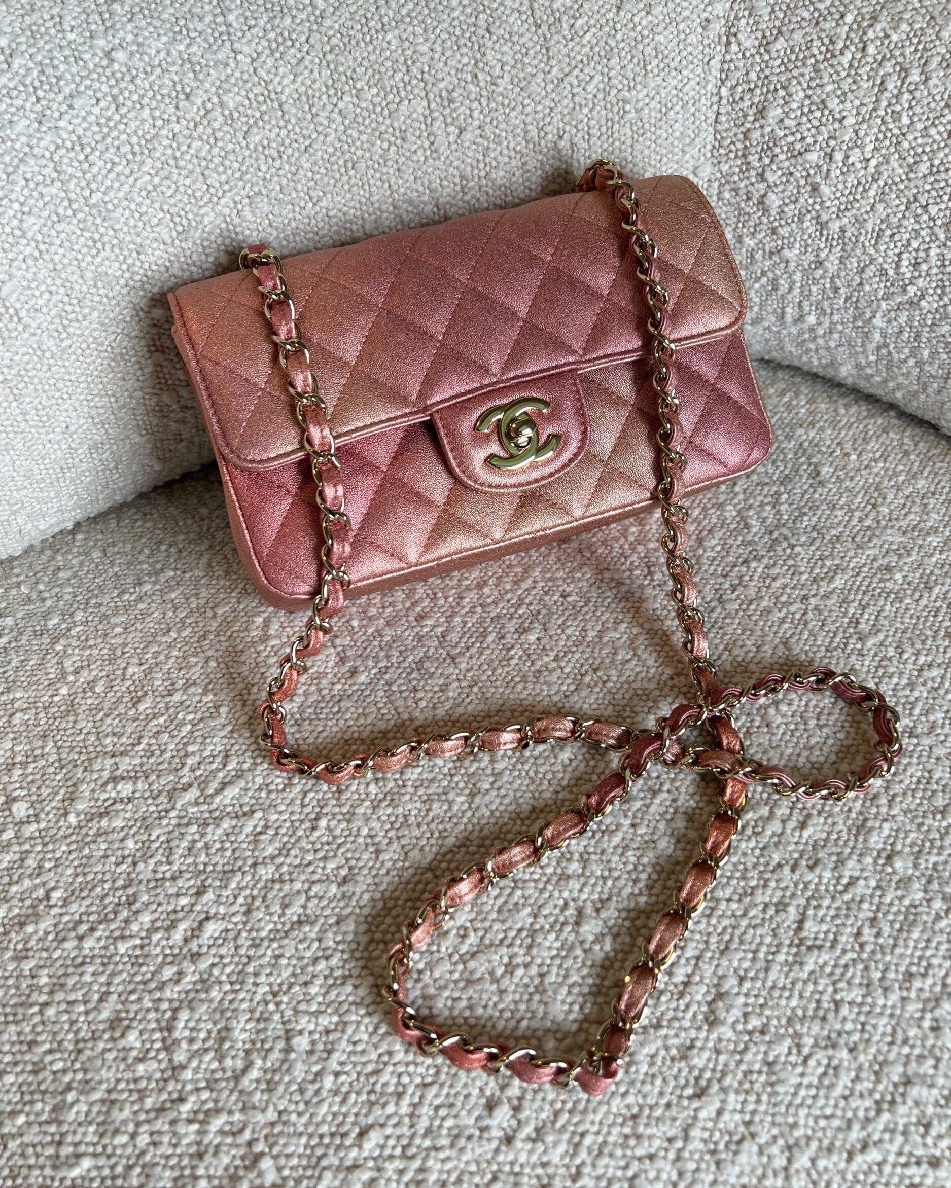 CHANEL Handbag 21S Chanel Metallic Rose Gold Calfskin Quilted Mini Rectangular Single Flap LGHW -Knockoff
