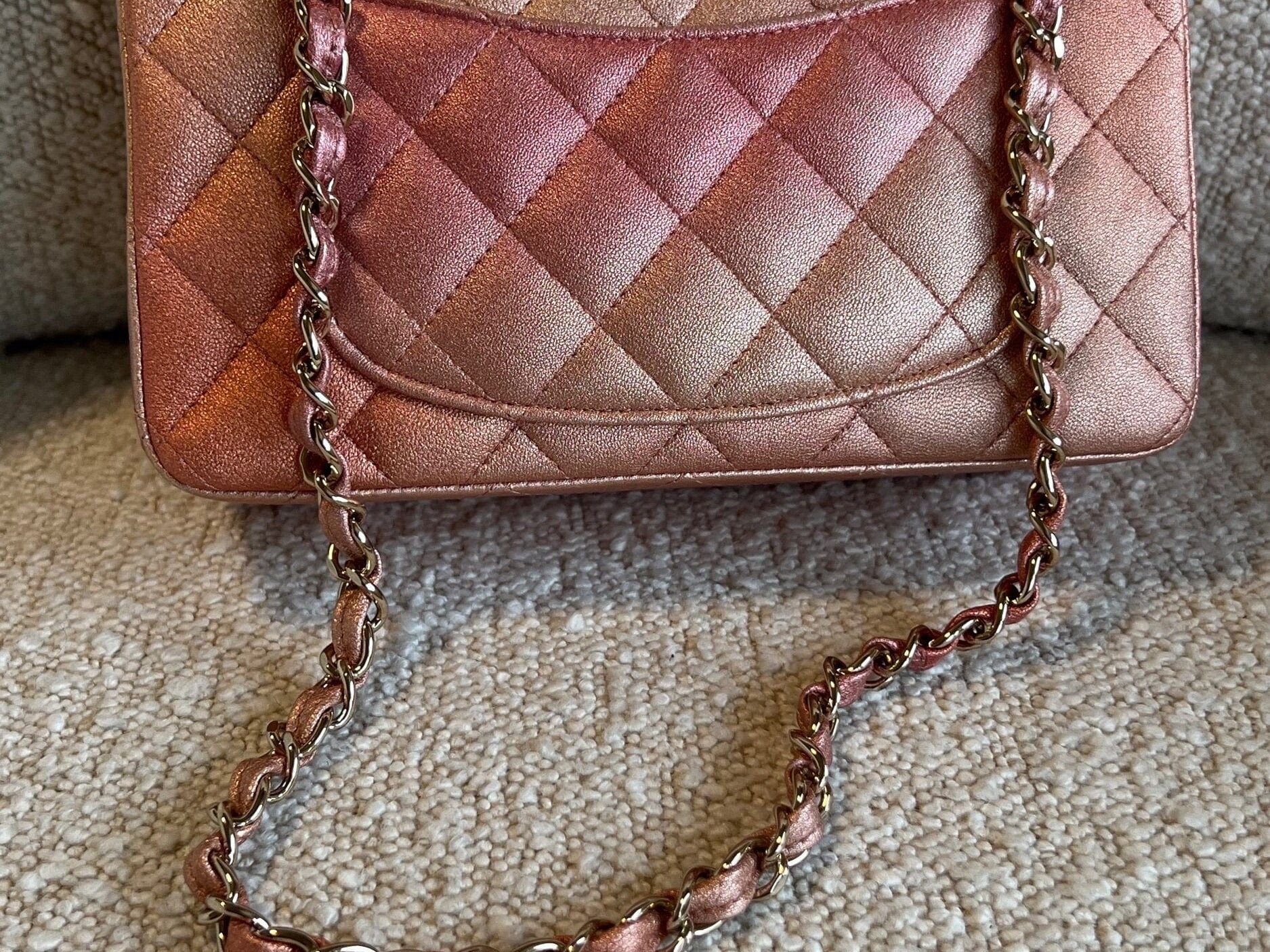 CHANEL Handbag 21S Chanel Metallic Rose Gold Calfskin Quilted Mini Rectangular Single Flap LGHW -Knockoff
