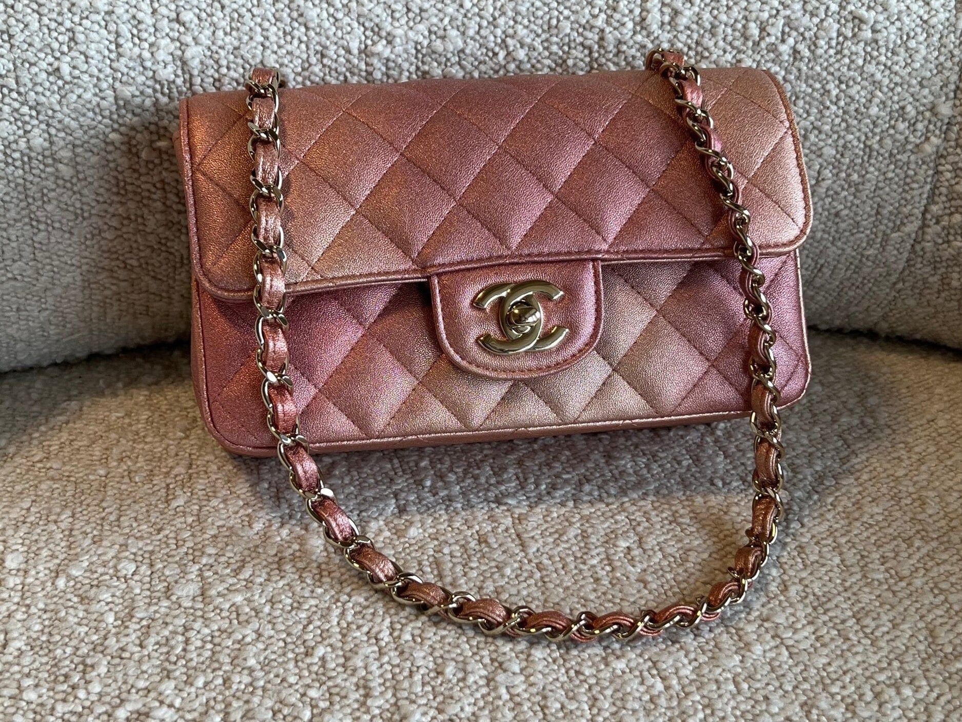 CHANEL Handbag 21S Chanel Metallic Rose Gold Calfskin Quilted Mini Rectangular Single Flap LGHW -Knockoff
