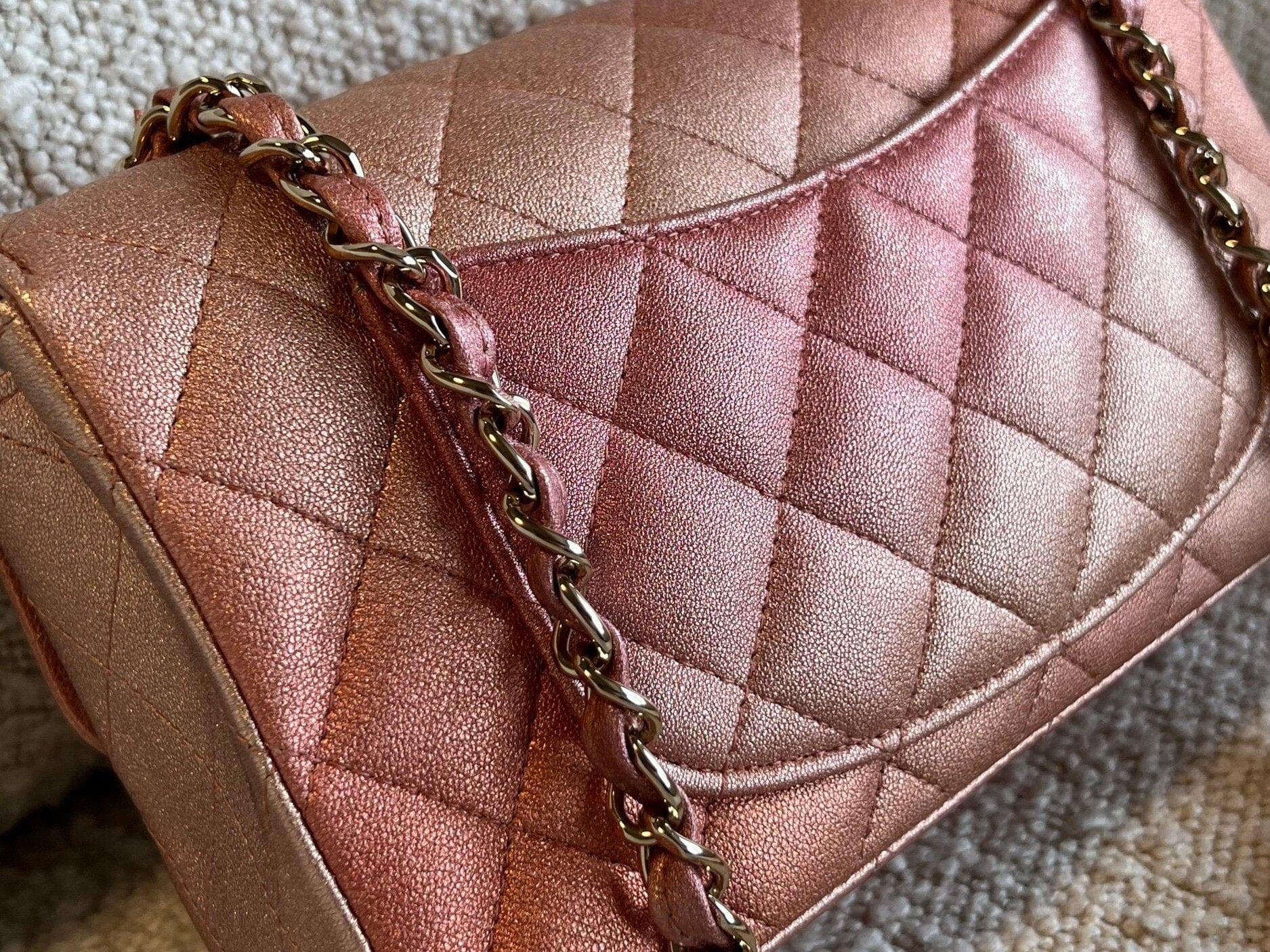 CHANEL Handbag 21S Chanel Metallic Rose Gold Calfskin Quilted Mini Rectangular Single Flap LGHW -Knockoff
