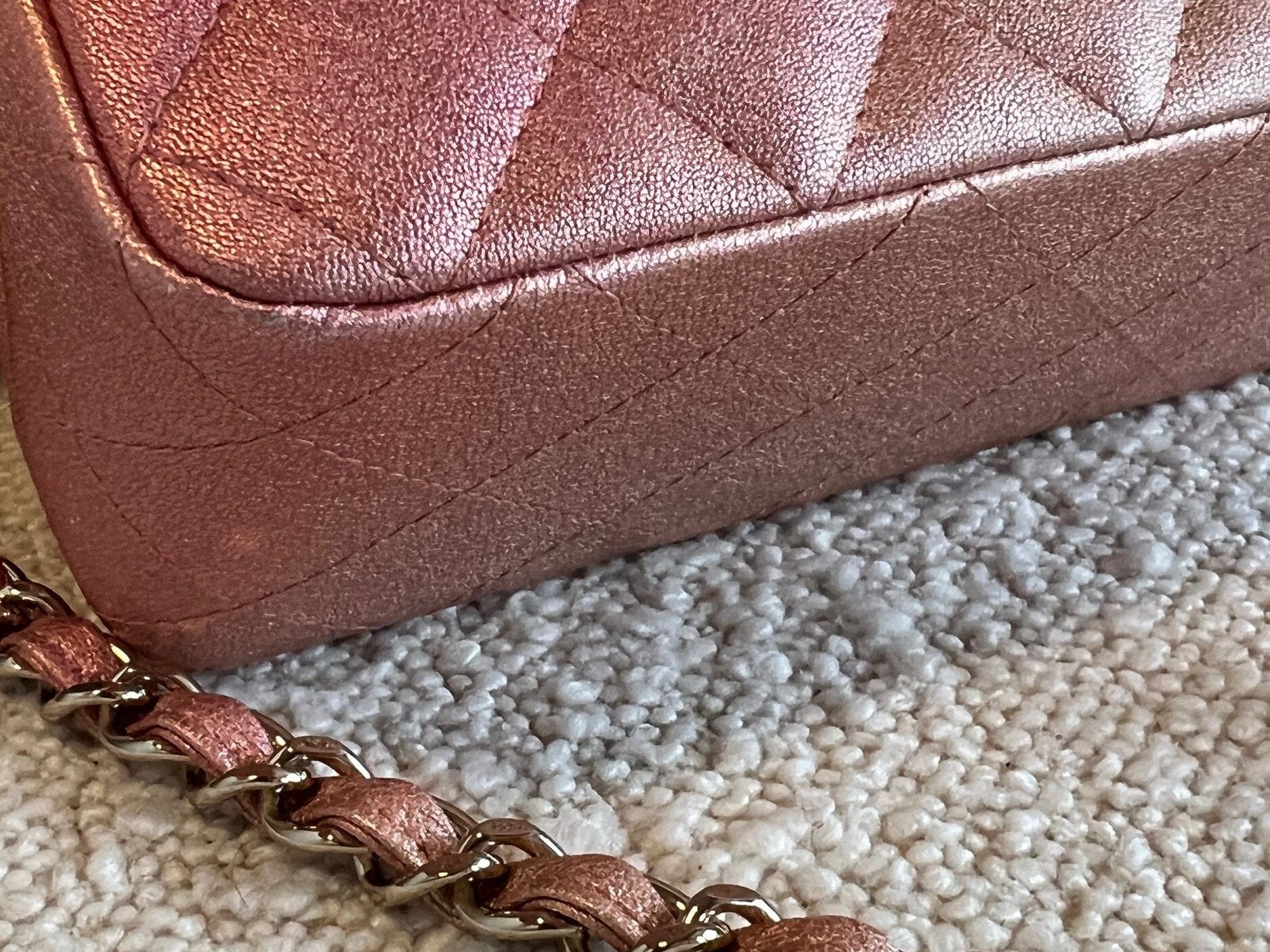 CHANEL Handbag 21S Chanel Metallic Rose Gold Calfskin Quilted Mini Rectangular Single Flap LGHW -Knockoff
