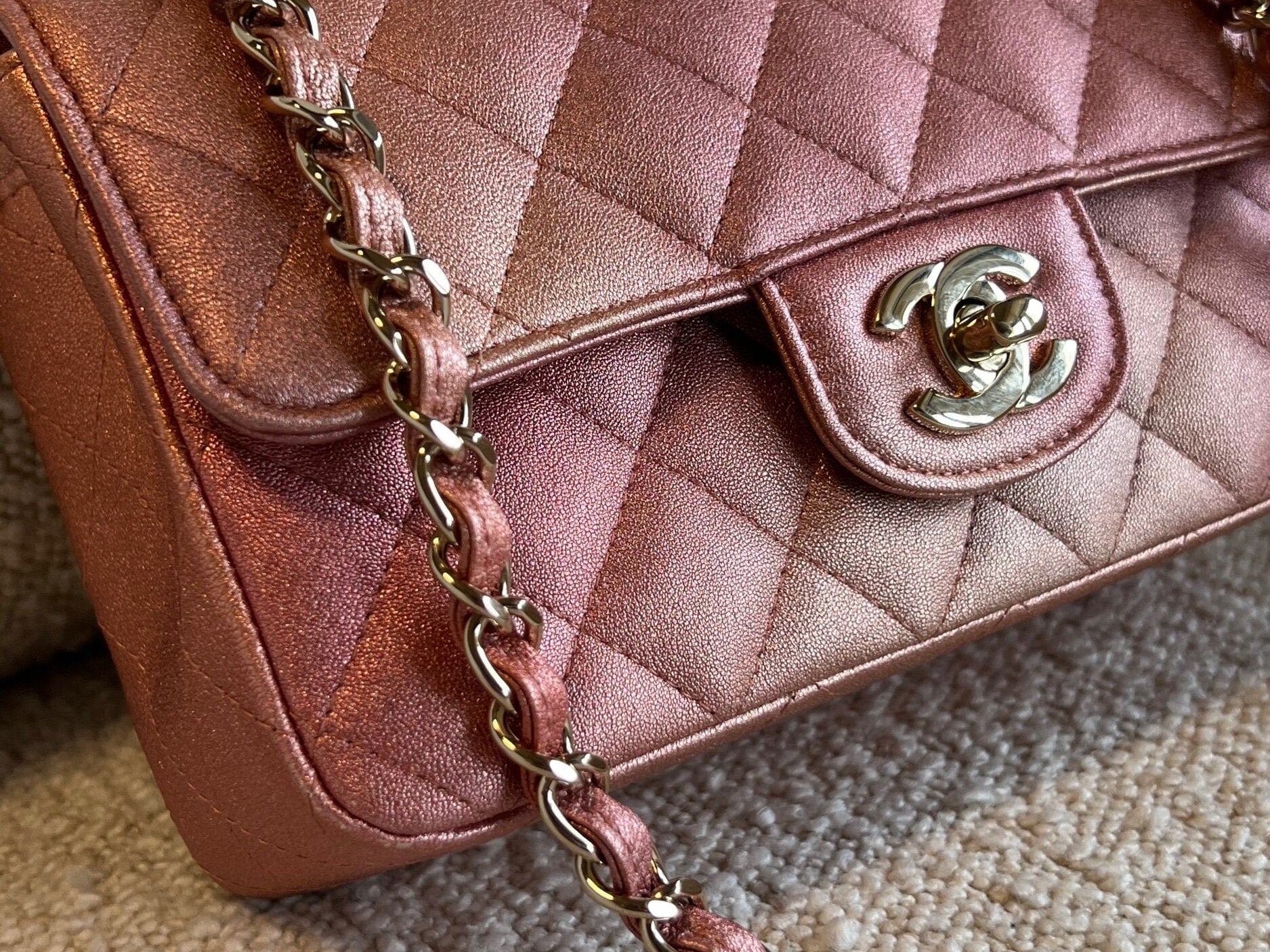 CHANEL Handbag 21S Chanel Metallic Rose Gold Calfskin Quilted Mini Rectangular Single Flap LGHW -Knockoff
