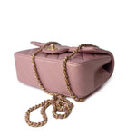 CHANEL Handbag 21S Iridescent Pink/ Rose Lambskin Quilted Mini Top Handle Antique Gold Hardware -Knockoff
