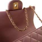 CHANEL Handbag 21S Iridescent Pink/ Rose Lambskin Quilted Mini Top Handle Antique Gold Hardware -Knockoff
