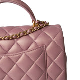 CHANEL Handbag 21S Iridescent Pink/ Rose Lambskin Quilted Mini Top Handle Antique Gold Hardware -Knockoff
