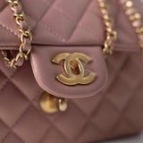 CHANEL Handbag 21S Iridescent Pink/ Rose Lambskin Quilted Mini Top Handle Antique Gold Hardware -Knockoff
