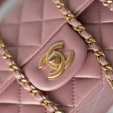 CHANEL Handbag 21S Iridescent Pink/ Rose Lambskin Quilted Mini Top Handle Antique Gold Hardware -Knockoff
