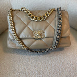 CHANEL Handbag 21S Large Beige/Gold Lambskin Quilted 19 Flap Mixed Hardware -Knockoff
