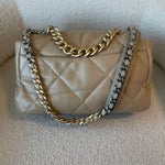 CHANEL Handbag 21S Large Beige/Gold Lambskin Quilted 19 Flap Mixed Hardware -Knockoff
