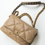 CHANEL Handbag 21S Large Beige/Gold Lambskin Quilted 19 Flap Mixed Hardware -Knockoff
