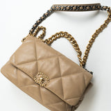 CHANEL Handbag 21S Large Beige/Gold Lambskin Quilted 19 Flap Mixed Hardware -Knockoff
