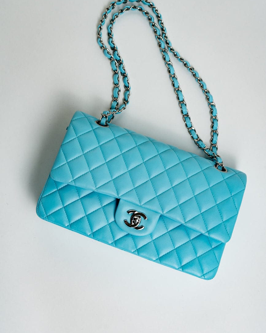 CHANEL Handbag 21S Neon Blue Lambskin Quilted Classic Flap Medium SHW -Knockoff
