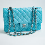 CHANEL Handbag 21S Neon Blue Lambskin Quilted Classic Flap Medium SHW -Knockoff
