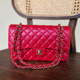 Chanel Handbag 21S Red Iridescent Caviar Quilted Classic Flap Medium -Knockoff
