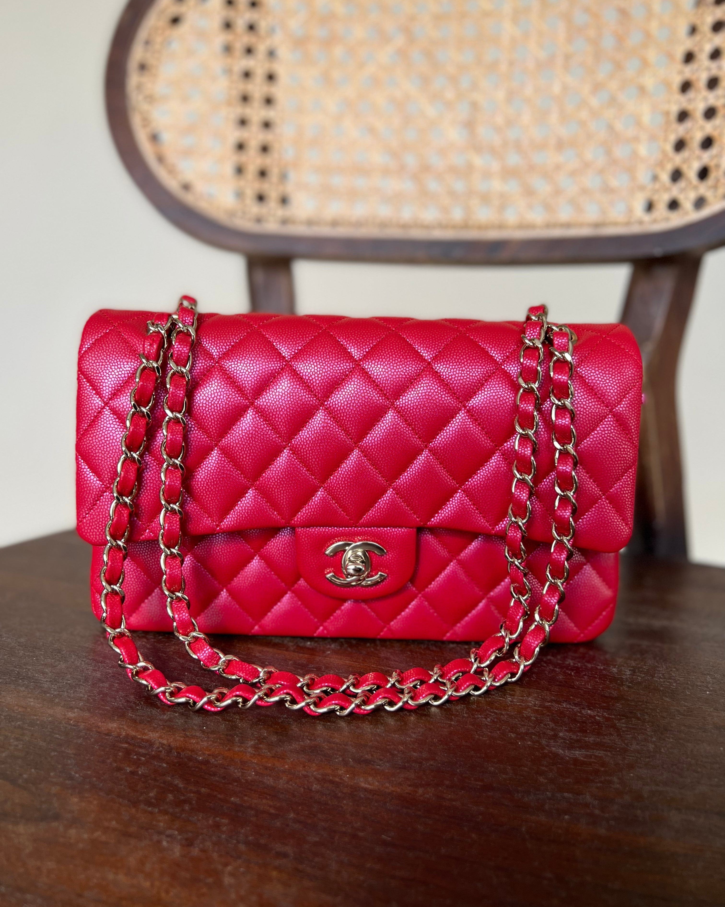 Chanel Handbag 21S Red Iridescent Caviar Quilted Classic Flap Medium -Knockoff
