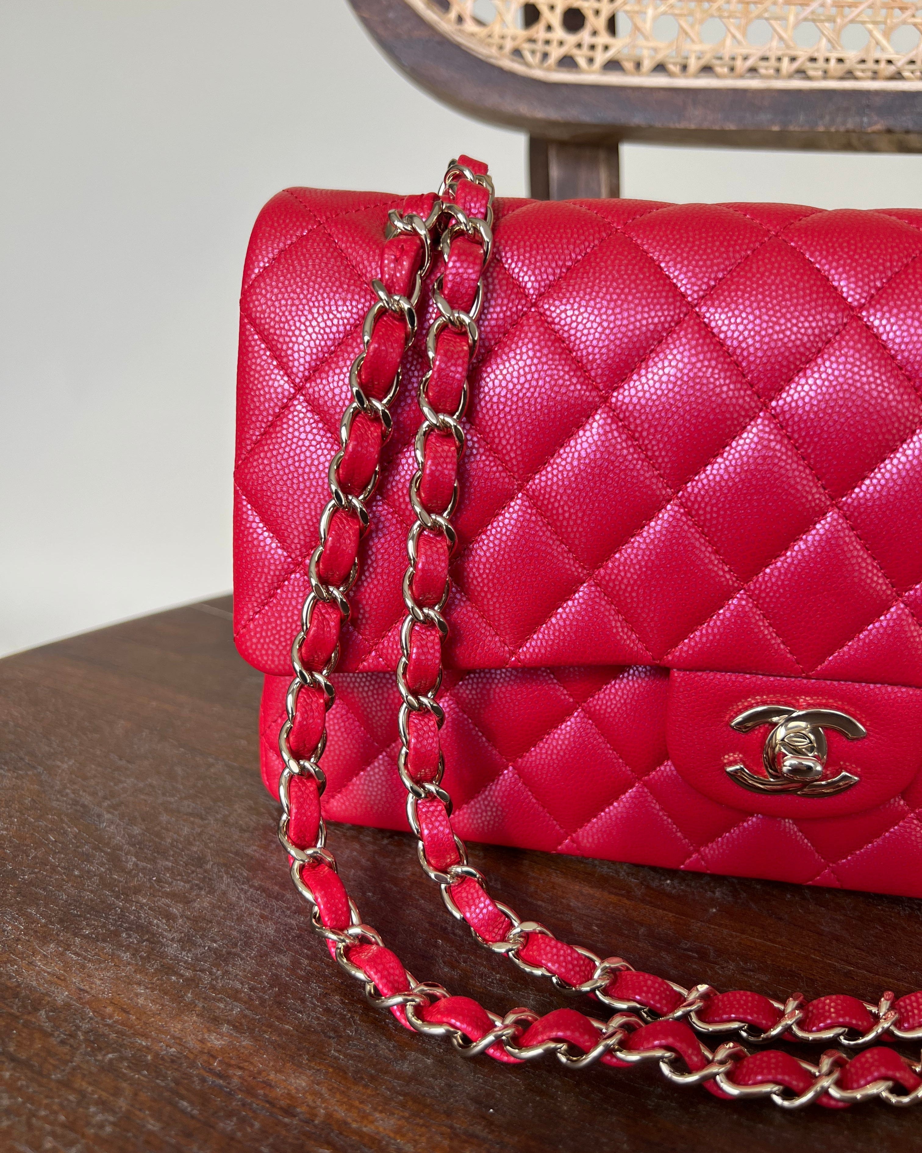 Chanel Handbag 21S Red Iridescent Caviar Quilted Classic Flap Medium -Knockoff
