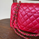 Chanel Handbag 21S Red Iridescent Caviar Quilted Classic Flap Medium -Knockoff
