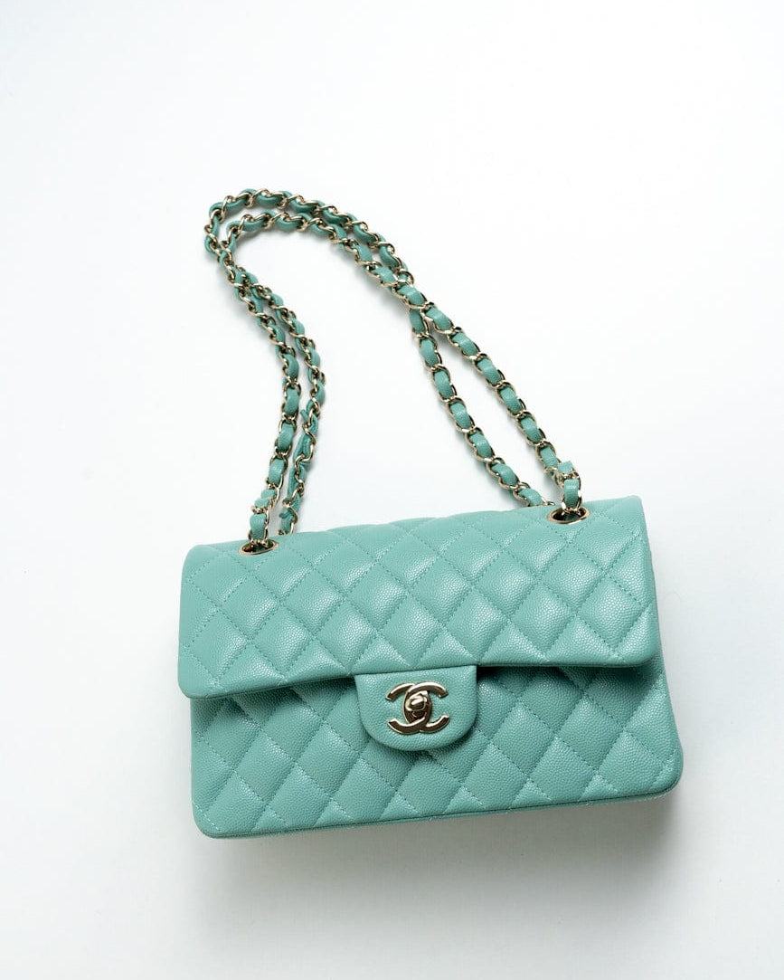 CHANEL Handbag 21S Tiffany Blue Caviar Quilted Classic Flap Small SHW -Knockoff
