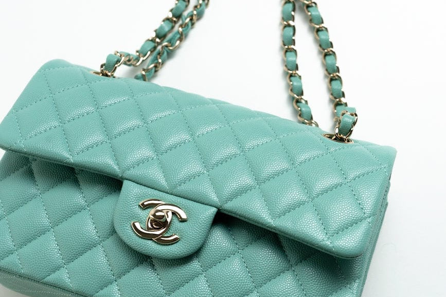 CHANEL Handbag 21S Tiffany Blue Caviar Quilted Classic Flap Small SHW -Knockoff
