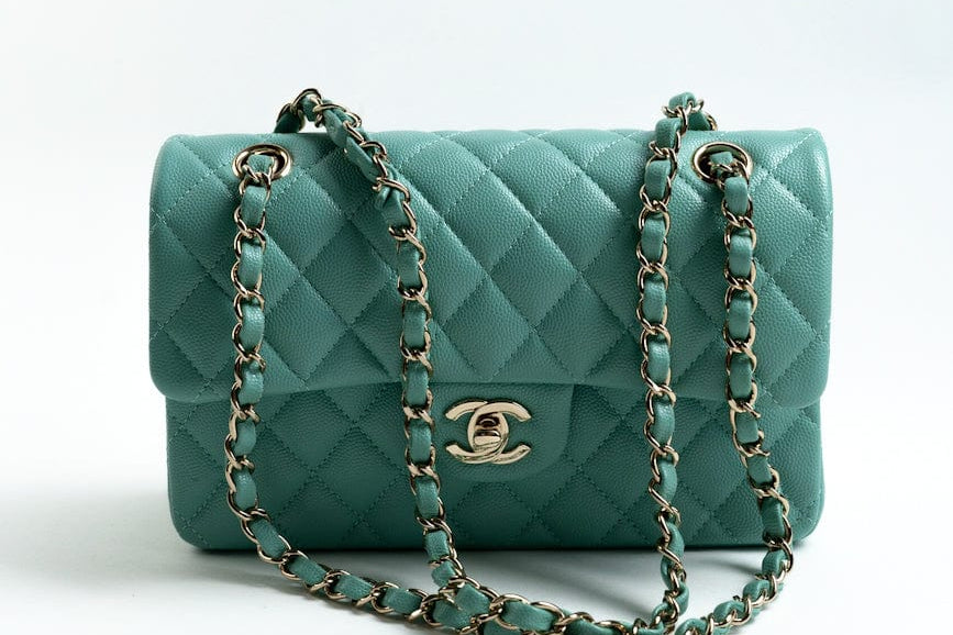 CHANEL Handbag 21S Tiffany Blue Caviar Quilted Classic Flap Small SHW -Knockoff
