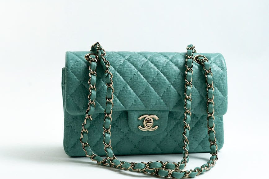 CHANEL Handbag 21S Tiffany Blue Caviar Quilted Classic Flap Small SHW -Knockoff
