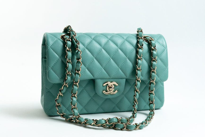 CHANEL Handbag 21S Tiffany Blue Caviar Quilted Classic Flap Small SHW -Knockoff
